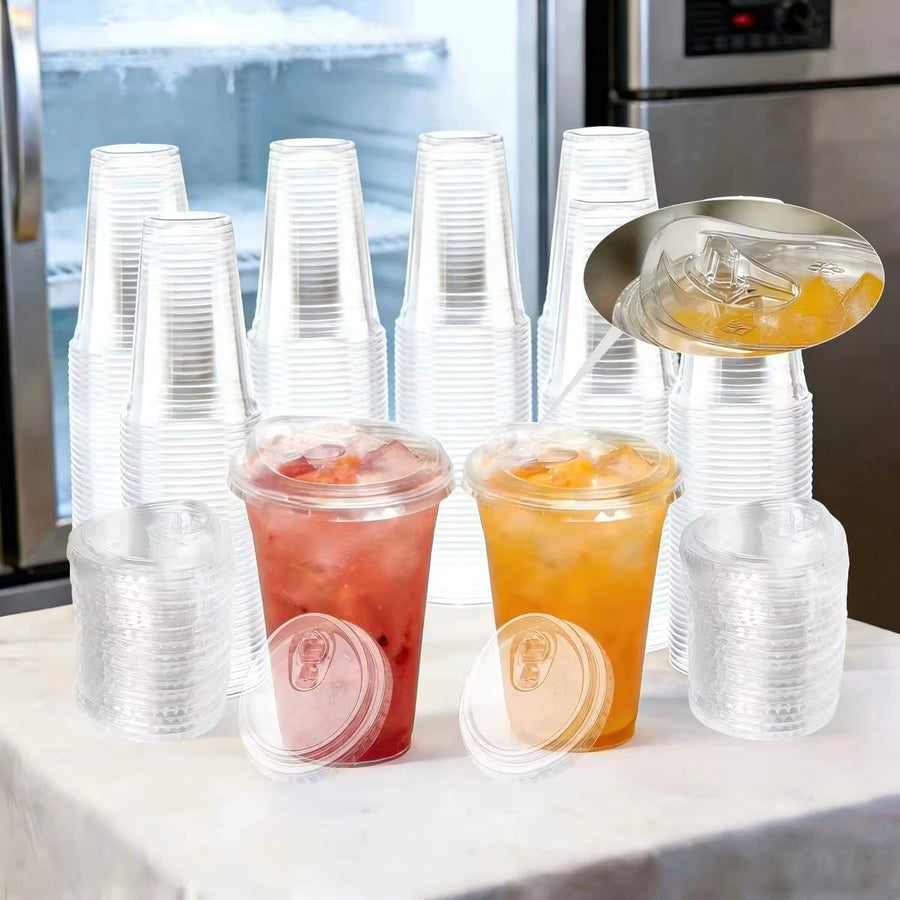 200 Sets Of 12-Ounce/16-Ounce/20-Ounce/24-Ounce Transparent Plastic Cups, With Non-Suction Drinking Lids, Durable And Leak-Proof, Suitable For Iced Coffee, Smoothies, Milkshakes. Ideal For Easter, Weddings, Outdoor Camping, Party Supplies.